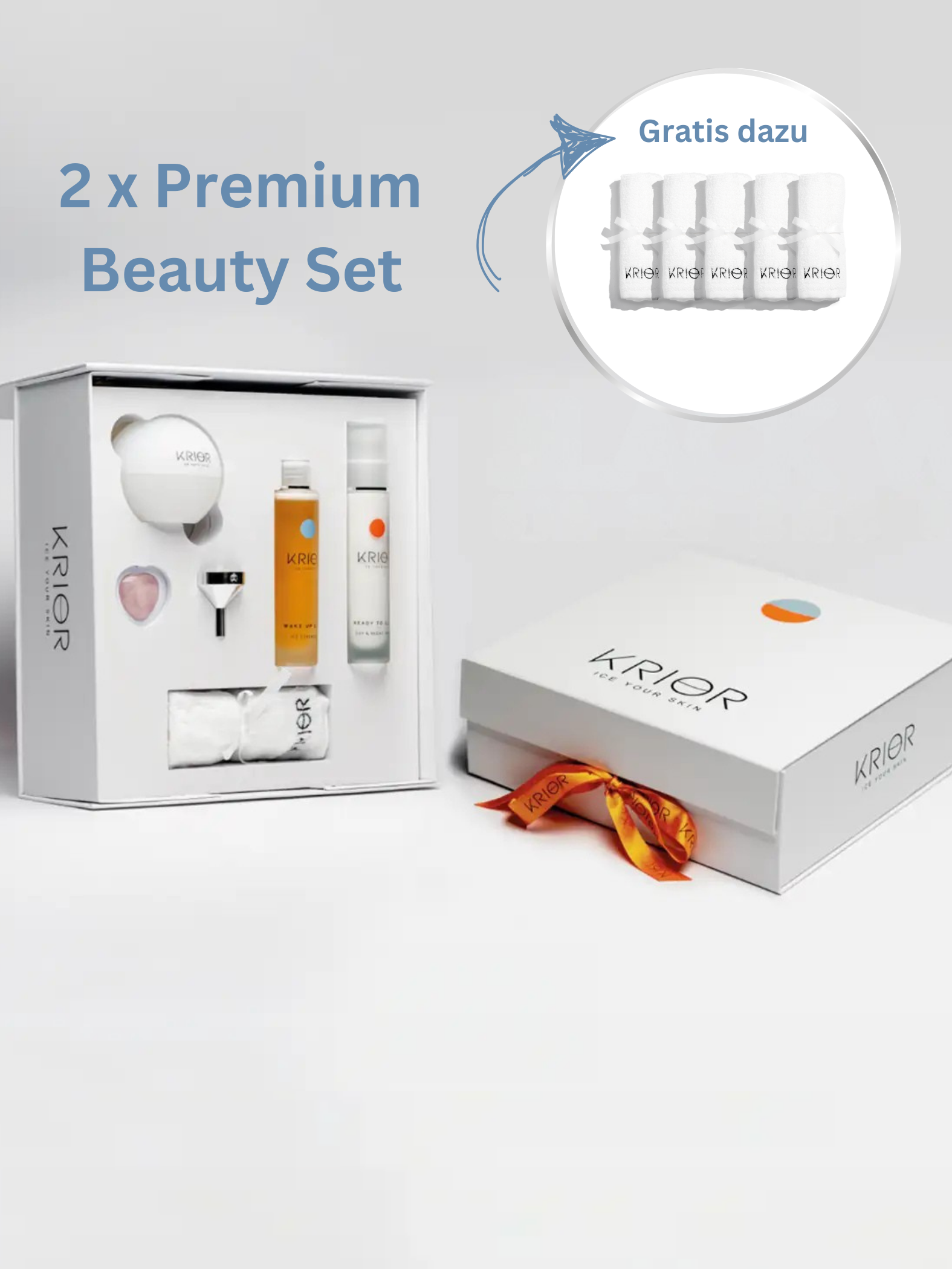 2 Krior Premium Beauty Set + Gratis 5er Gesichtstuch-Set